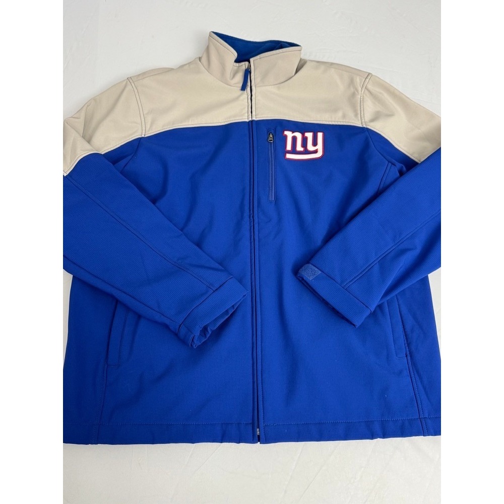 NFL New York Giants Mens XL Blue Full Zip Softshell Jacket Fleece Lined Hoodless